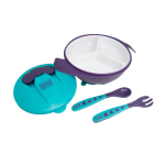 ⁦سفاري طبق بالشوكة و الملعقة ازرق يد حديث و مانع للانزلاق ازرق⁩ - الصورة ⁦2⁩