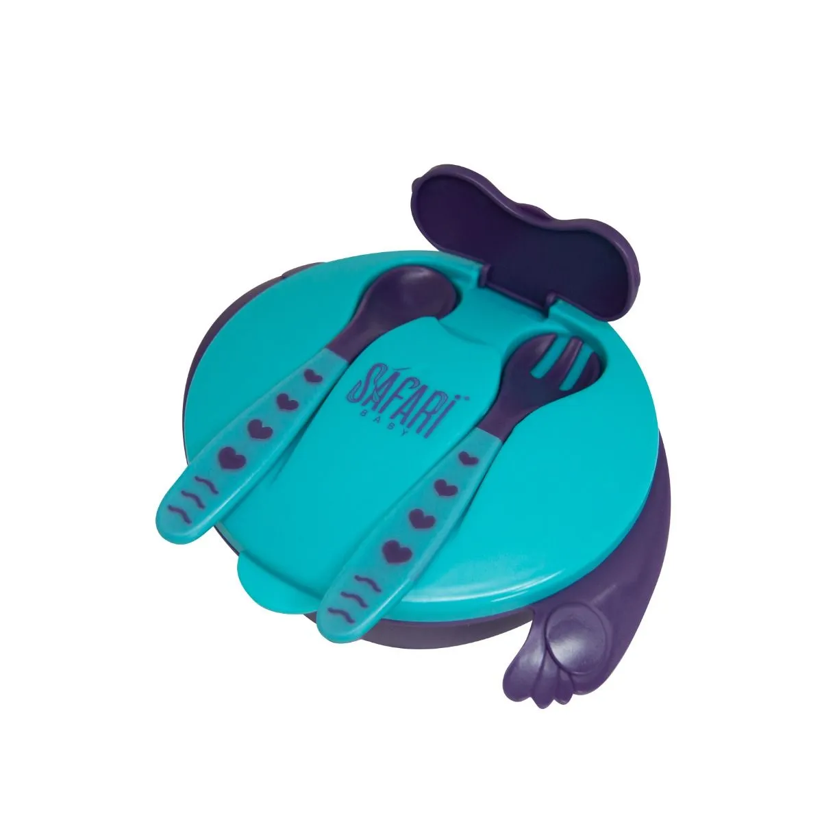 سفاري طبق بالشوكة و الملعقة ازرق يد حديث و مانع للانزلاق ازرق