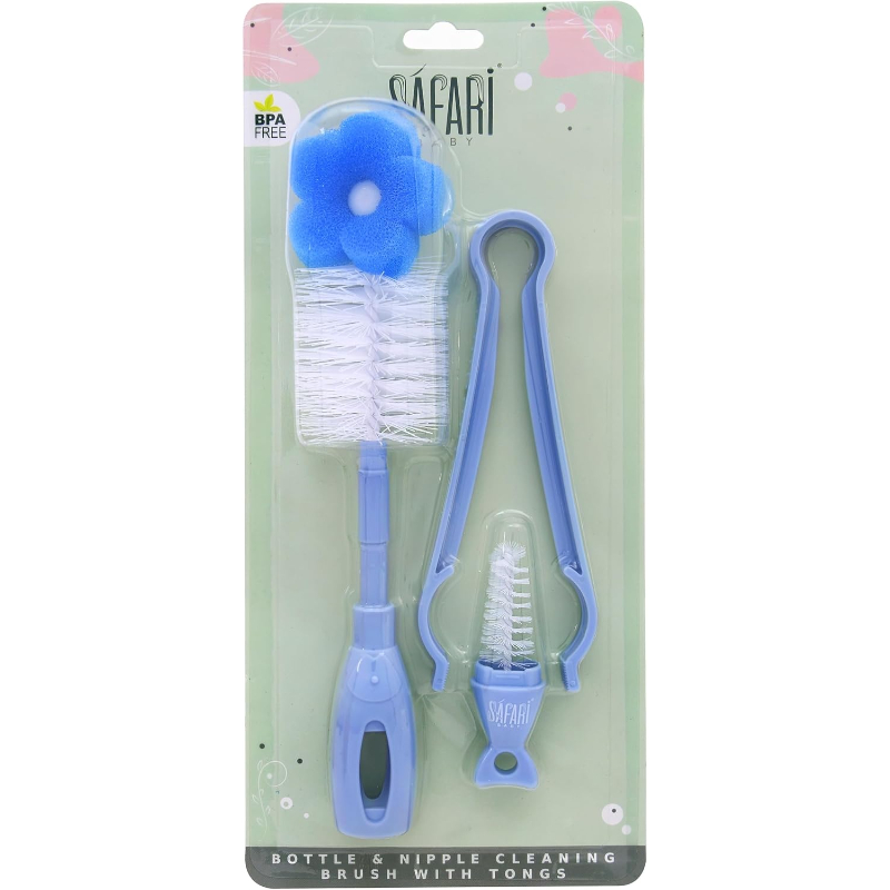 سفاري طقم فرشاة تنظيف ببرونات و حلم و ملقاط ازرق