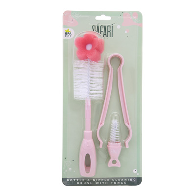 سفاري طقم فرشاة تنظيف ببرونات و حلم و ملقاط بينك