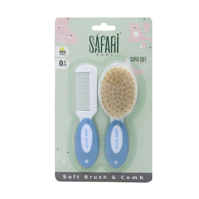 سفاري طقم فرشاة و مشط شعر ناعم سفارى ازرق